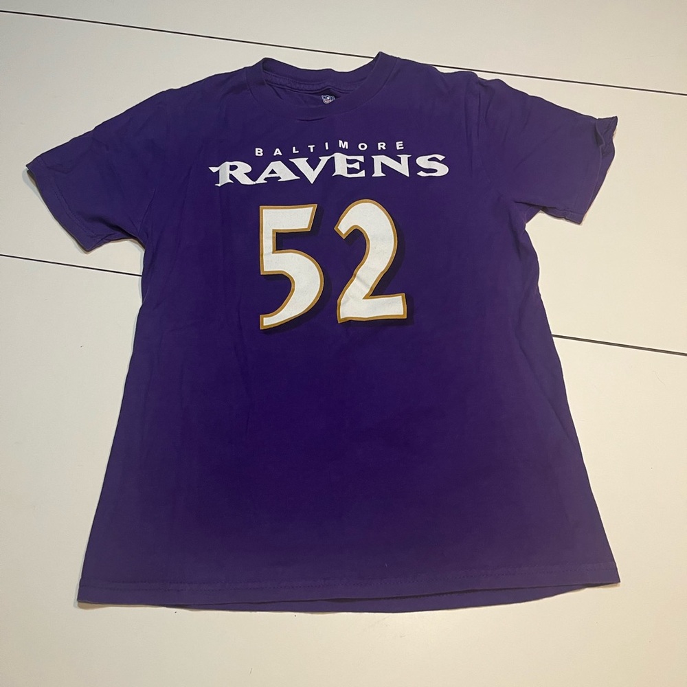 NFL Baltimore Ravens LB Ray Lewis #52 youth large 10-12 purple tee shirt